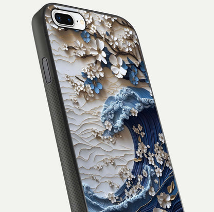 Blossom Wave Art Glass Case for iPhone 8 Plus close-up shot highlighting wave motion in floral art and reflection