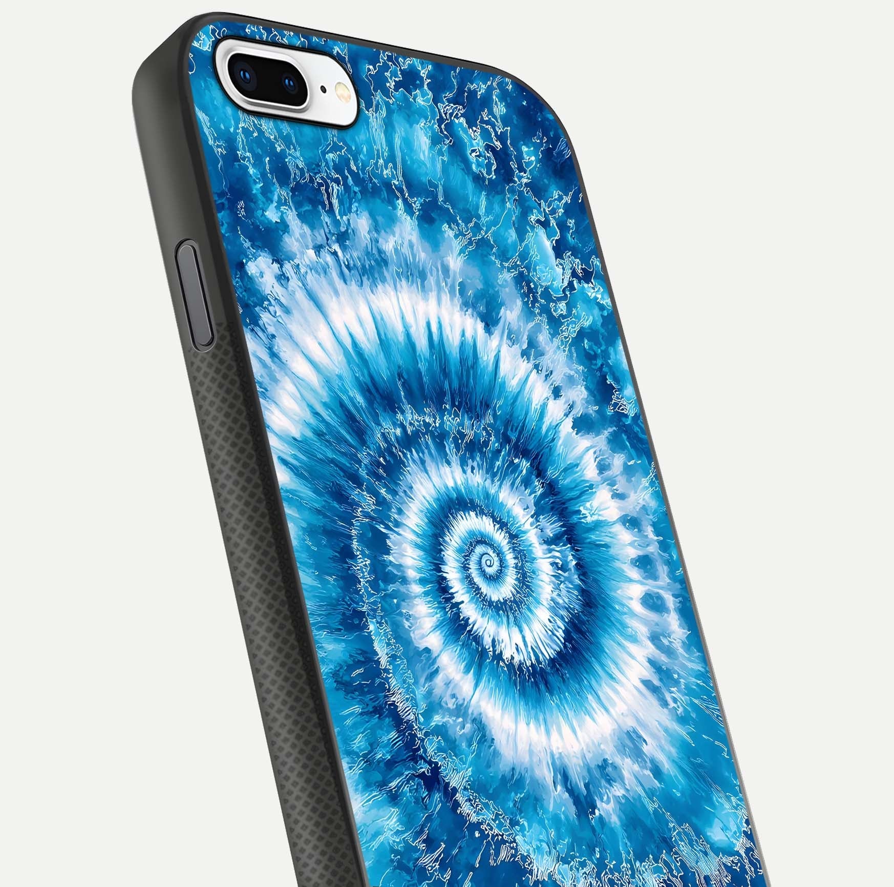 Blue Galaxy Wave Glass Case for iPhone 16 Pro close-up highlighting fluid wave motion and deep-blue reflection