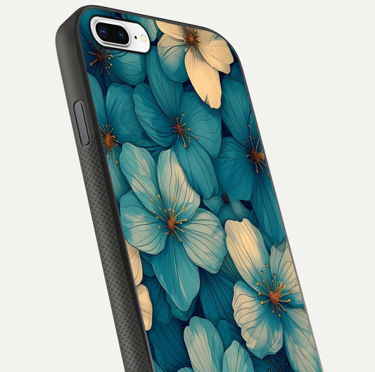 Blue Shade Floral Glass Case for iPhone 8 Plus close-up angle showing flower print precision and reflection