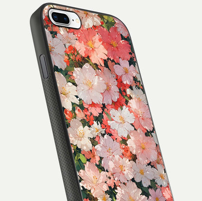 Blush Bloom Field Glass Case for iPhone 8 Plus close-up shot capturing pastel flower field tones and gloss shine