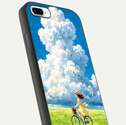 Breezy Meadow Ride Glass Case for iPhone 8 Plus close-up shot showing flowers and breezy motion texture