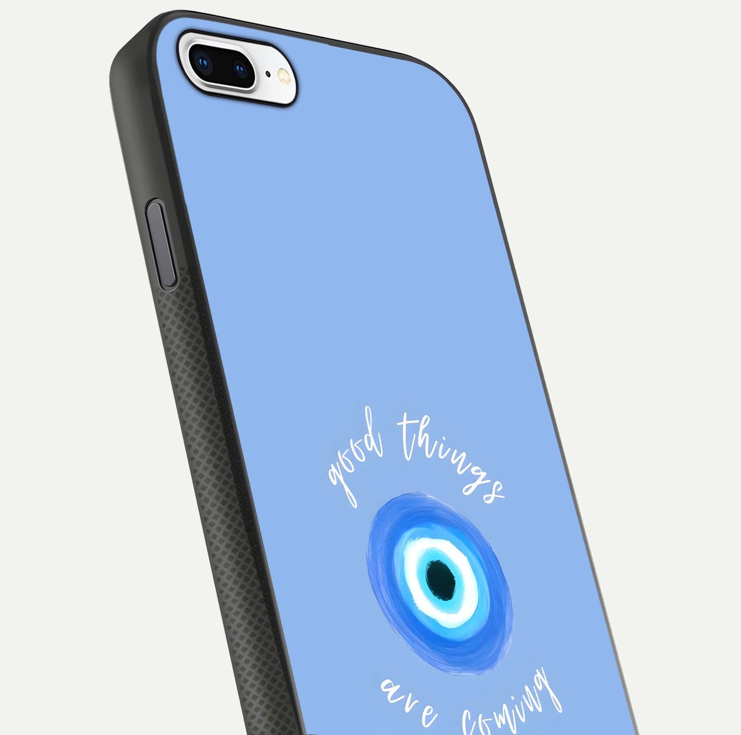 Bright Future Ahead Glass Case for iPhone 8 Plus close-up image highlighting bold quote text and HD reflection