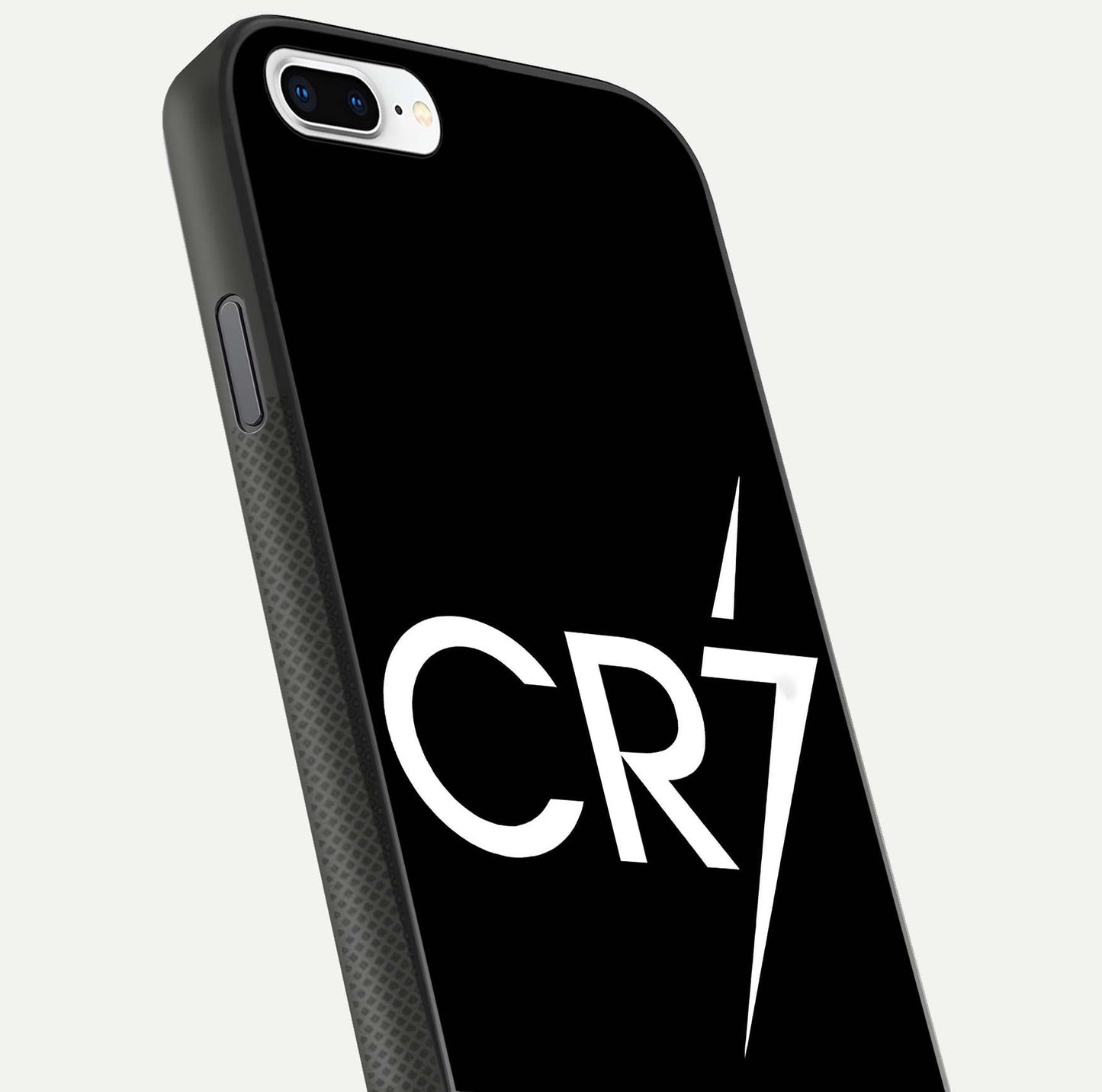 CR7 Elite Strike Glass Case for iPhone 8 Plus close-up highlighting CR7 artwork and shine reflection