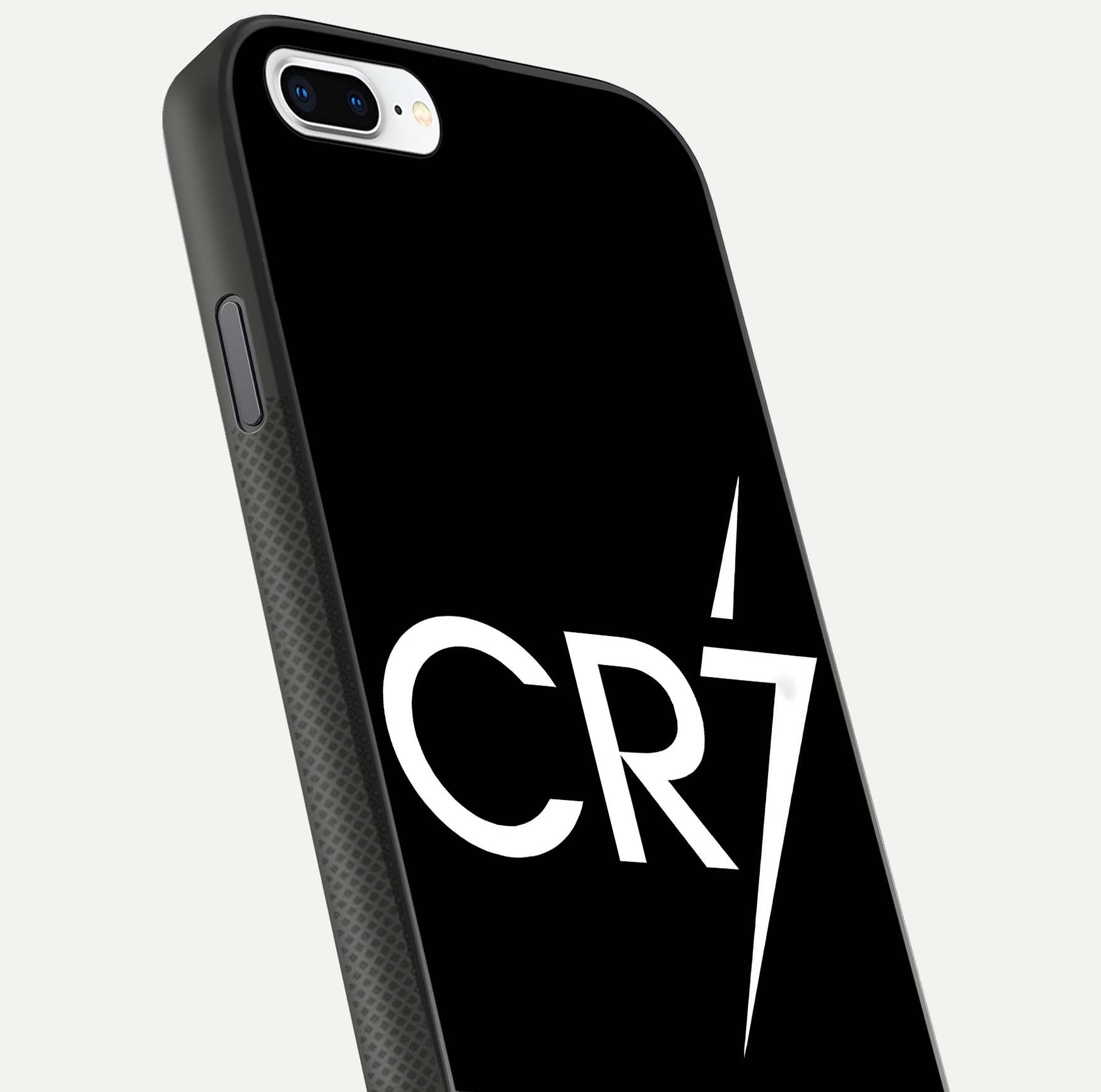 CR7 Elite Strike Glass Case for iPhone 8 Plus close-up highlighting CR7 artwork and shine reflection