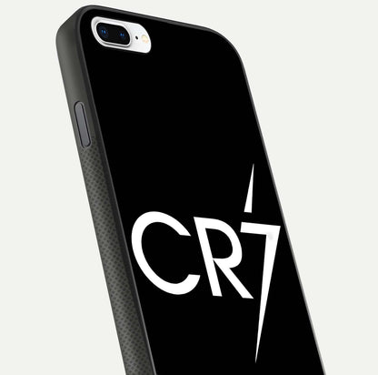 CR7 Elite Strike Glass Case for iPhone 8 Plus close-up highlighting CR7 artwork and shine reflection