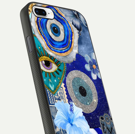 Celestial Blue Vision Glass Case for iPhone 8 Plus close-up shot highlighting reflection details and smooth edge polish