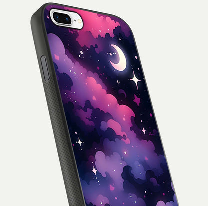 Celestial Moon Magic Glass Case for iPhone 8 Plus close-up view highlighting moon crater detail and glass shine