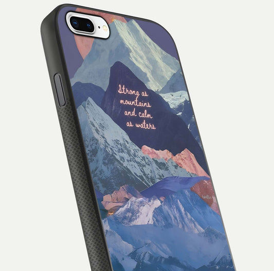 Celestial Mountain Calm Glass Case for iPhone 8 Plus close-up showing peak reflection and HD gloss texture