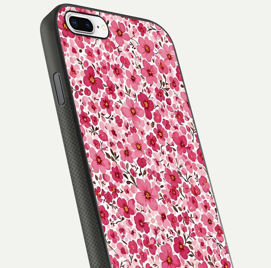 Cherry Blossom Charm Glass Case for iPhone 8 Plus close-up highlighting petal gradient and reflection shine