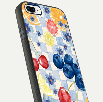 Citrus Bloom Joy Glass Case for iPhone 8 Plus close-up highlighting orange blossoms and reflection detail