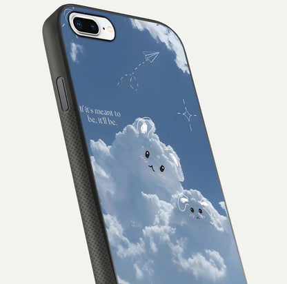 Cloud Bunny Dreams Glass Case for iPhone 8 Plus close-up showing bunny art, dreamy clouds, and HD shine