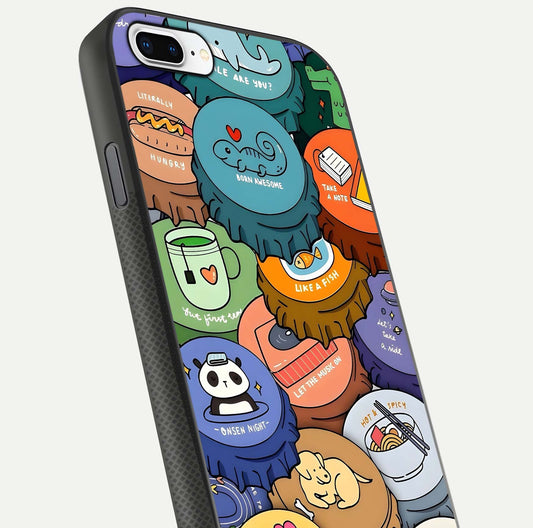Coins Patterns Glass Case for iPhone 8 Plus close-up highlighting gold coin texture and reflection detail