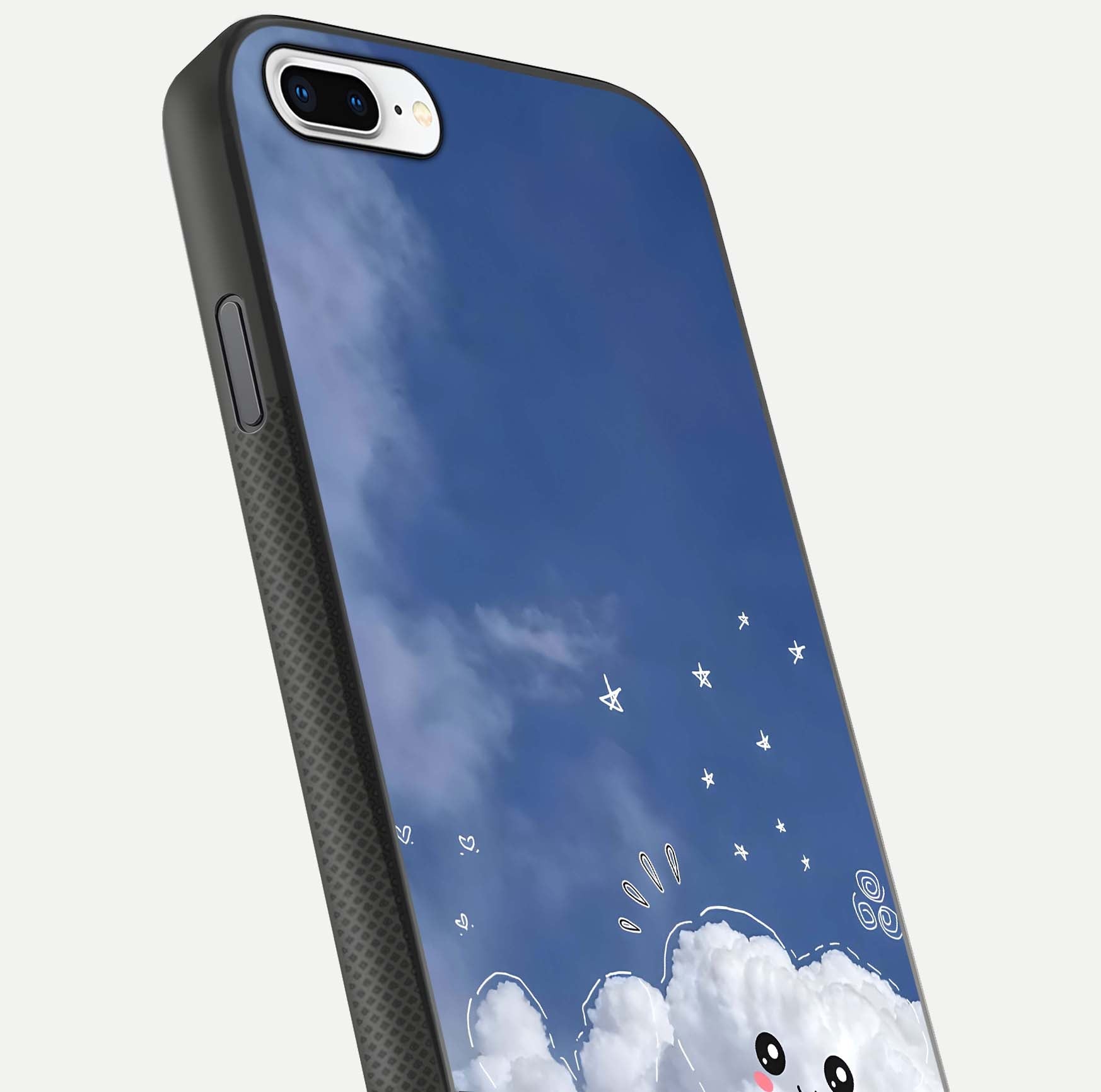Cute Blossom Cloud Glass Case for iPhone 8 Plus close-up highlighting pink flower tones and reflection glow