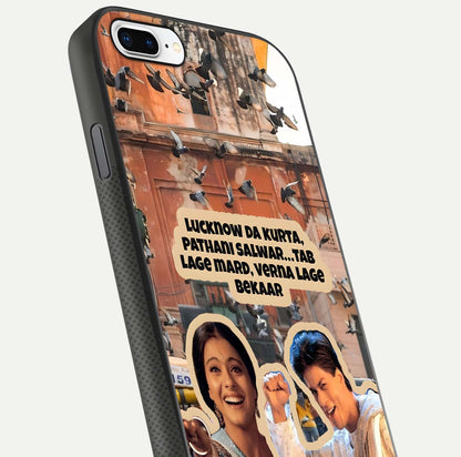 Desi Retro Vibes Glass Case for iPhone 8 Plus close-up highlighting retro color palette and reflection glow