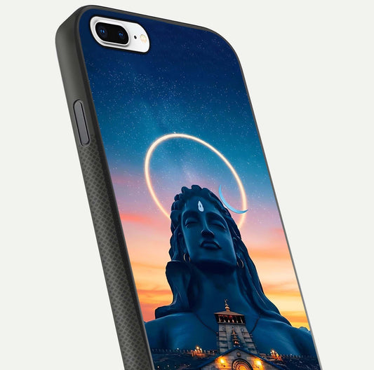 Eternal Shiva Aura Glass Case for iPhone 8 Plus close-up highlighting divine detailing and reflection light