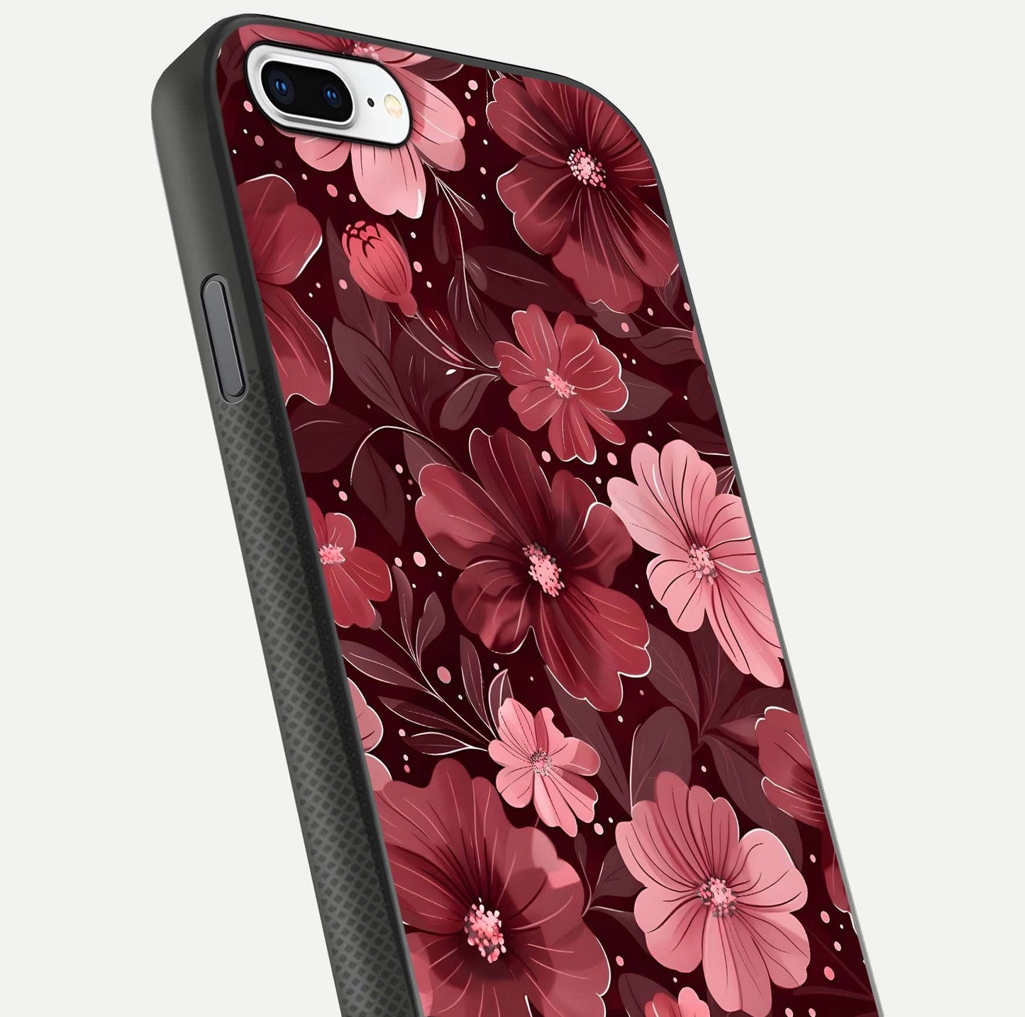 Flower Blush Bloom Glass Case for iPhone 8 Plus close-up highlighting pastel tones and reflection clarity