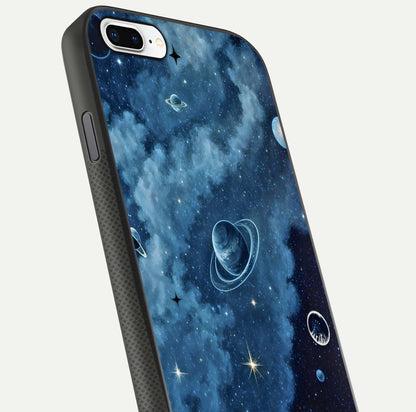 Galaxy Dream Space Glass Case for iPhone 8 Plus close-up angled shot highlighting nebula details and reflection shine