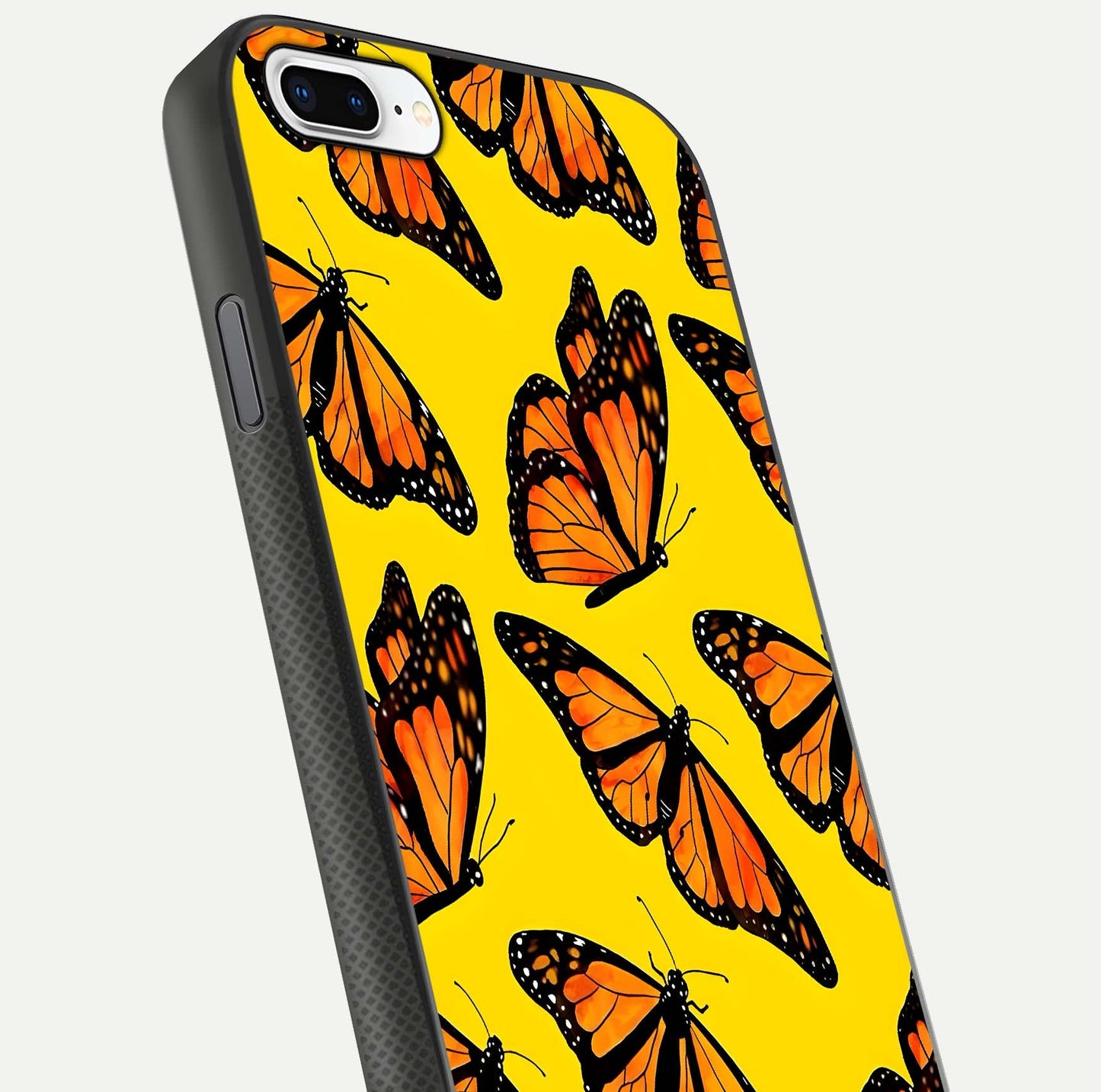 Golden Wing Flight Glass Case for iPhone 8 Plus close-up angled shot showing metallic wing texture and shine detail