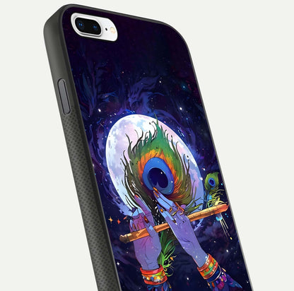 Krishna Hands Art Glass Case for iPhone 8 Plus close-up angled shot showing detailed hand design and shine