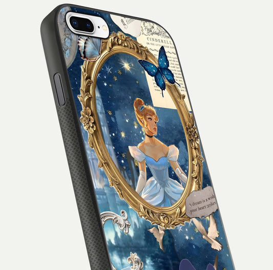 Midnight Queen Glass Case for iPhone 8 Plus close-up angled shot featuring crown motif and gloss reflection