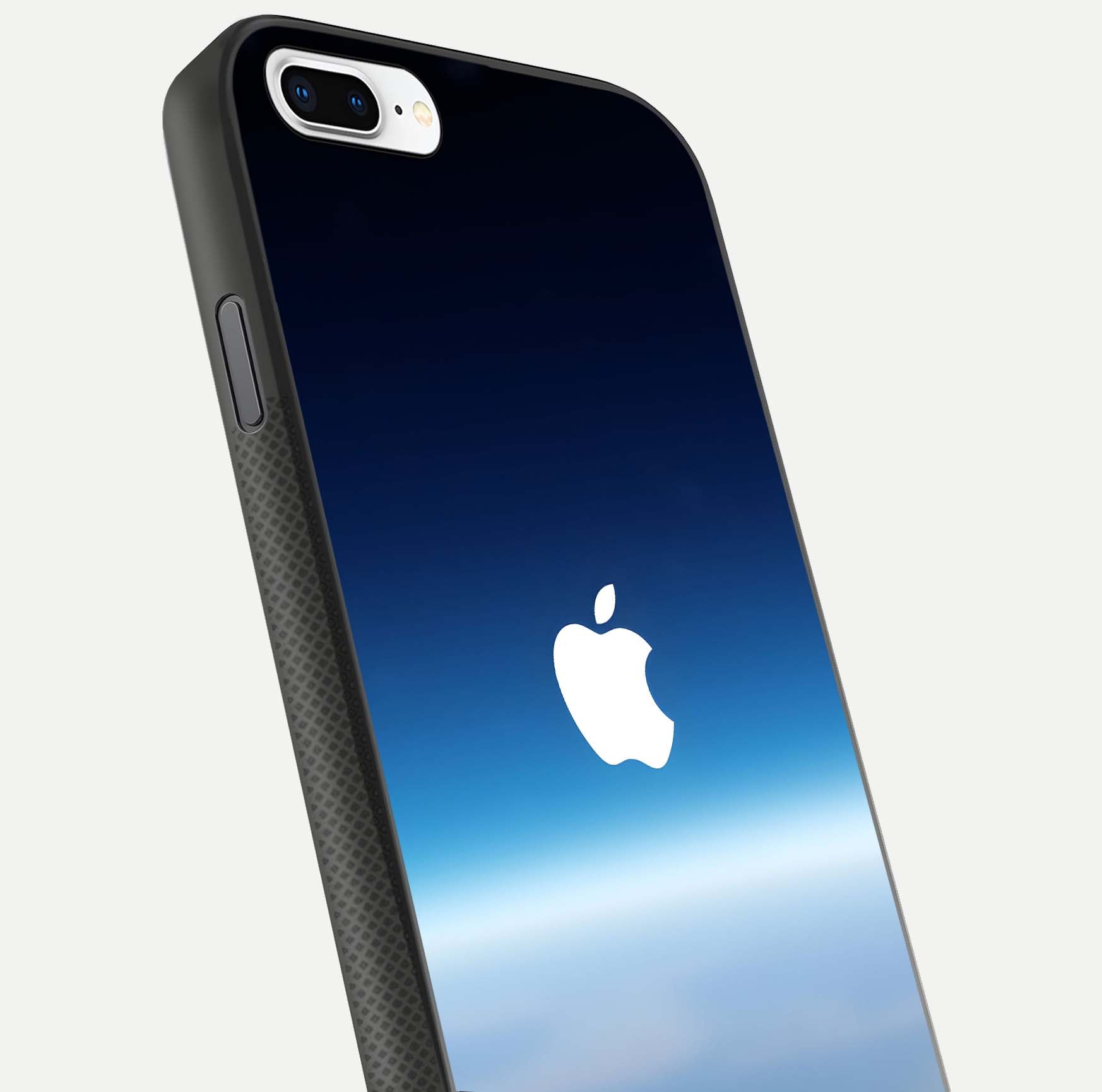 Minimal Apple Sky Glass Case for iPhone 8 Plus close-up angled shot showing pastel blue hues and reflection
