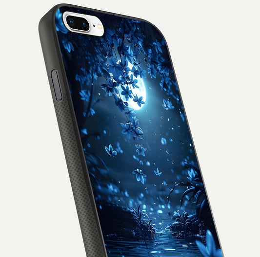 Moonlight Petal Dream Glass Case for iPhone 8 Plus close-up angled shot showing petal reflection and glow texture