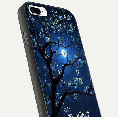 Mystic Floral Night Glass Case for iPhone 8 Plus close-up angled shot highlighting petal detail and HD reflection