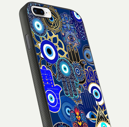 Mystic Palm Guard Glass Case for iPhone 8 Plus close-up angled shot showing eye symbol and fine texture