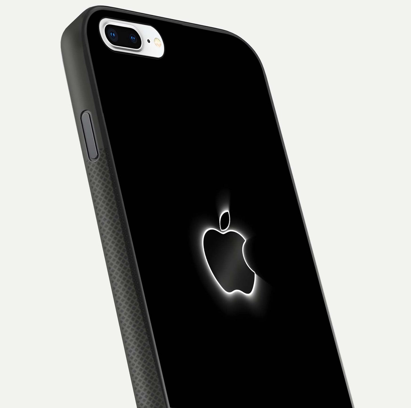 Neon Apple Glow Glass Case for iPhone 8 Plus close-up angled shot highlighting neon reflection and color pop