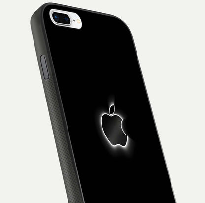 Neon Apple Glow Glass Case for iPhone 8 Plus close-up angled shot highlighting neon reflection and color pop