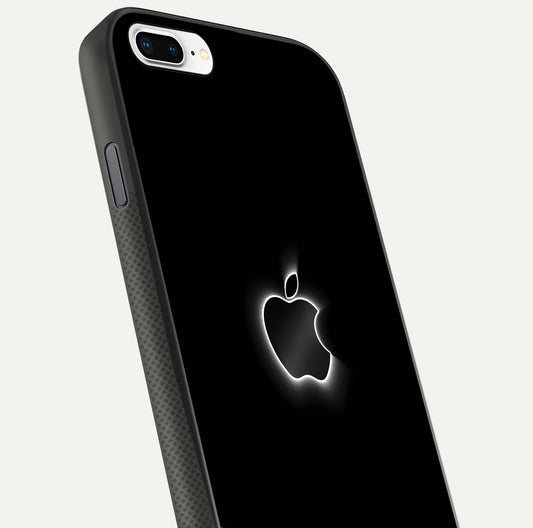 Neon Apple Glow Glass Case for iPhone 8 Plus close-up angled shot highlighting neon reflection and color pop