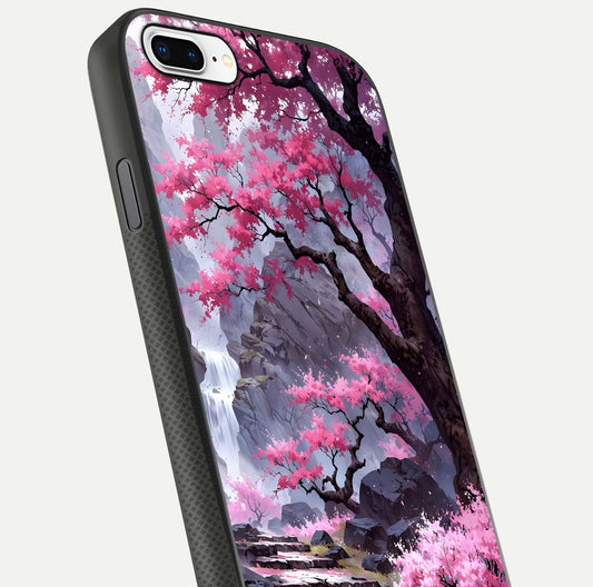 Pinkish Scenery Glass Case for iPhone 8 Plus close-up angled shot showing reflection and gradient color blend