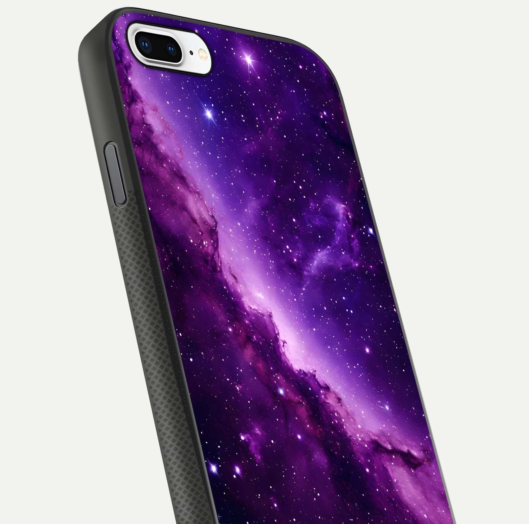 Purple Shade Sky Glass Case for iPhone 8 Plus close-up angled shot highlighting color gradient and reflection