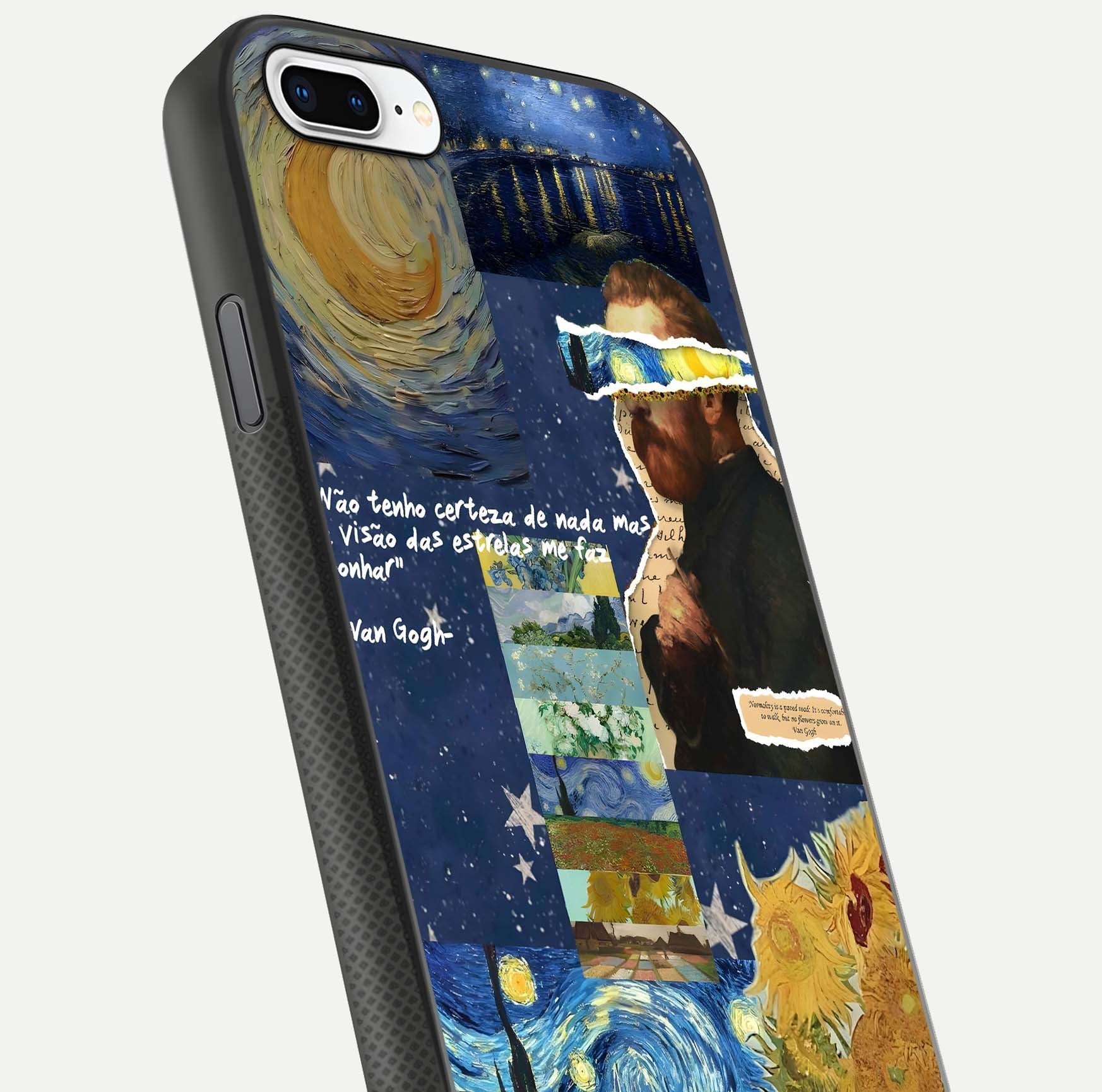 Starry Dream Vision Glass Case for iPhone 8 Plus close-up angled shot highlighting cosmic light and reflection