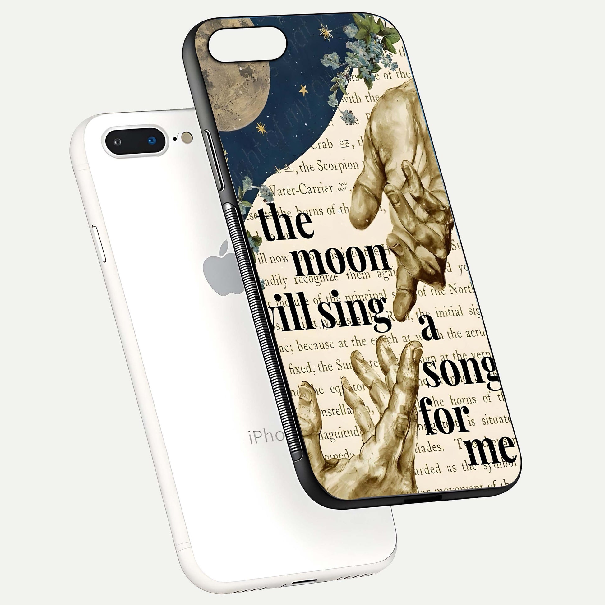 Aesthetic Divine Glass Case for iPhone 16 Pro floating dual-view mockup showing edge design and divine art gloss texture