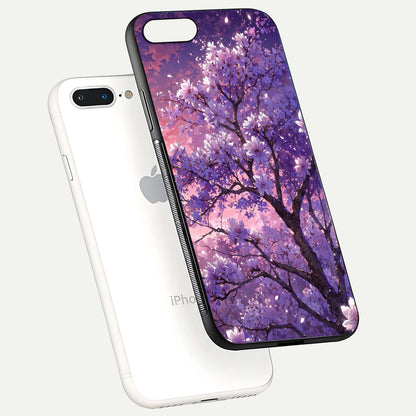 Blossom Tree Glass Case for iPhone 8 Plus floating dual-mockup displaying texture detail and curved edges