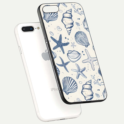 Blue Ocean Outline Glass Case for iPhone 8 Plus floating mockup displaying marine-inspired aesthetic and smooth surface