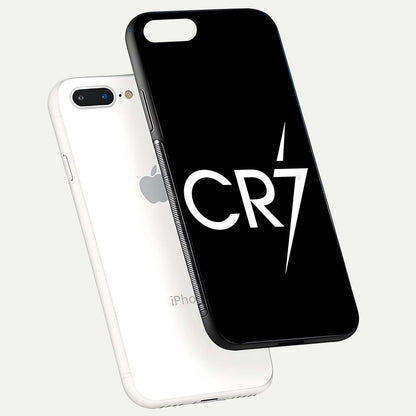 CR7 Elite Strike Glass Case for iPhone 8 Plus floating mockup displaying HD gloss and sporty texture