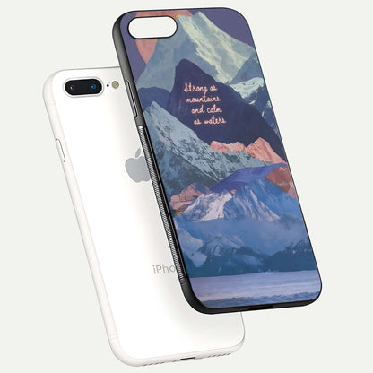 Celestial Mountain Calm Glass Case for iPhone 8 Plus floating mockup showing glow depth and polished edges