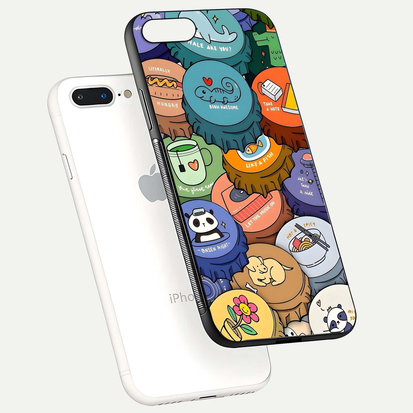 Coins Patterns Glass Case for iPhone 8 Plus floating mockup showing reflection depth and smooth tone