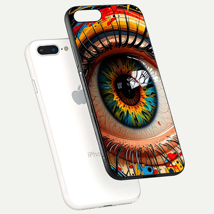 Colorful Eye Glass Case for iPhone 8 Plus floating mockup showing bright contrast and gloss clarity