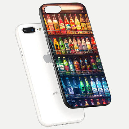 Colorful Soda Bottles Glass Case for iPhone 8 Plus floating mockup showing light reflection and bright gloss