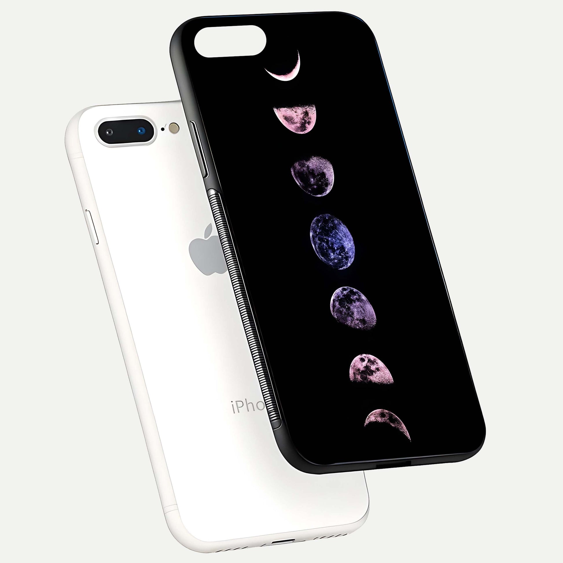 Crimson All Planets Glass Case for iPhone 8 Plus floating mockup showing gloss depth and rich hues