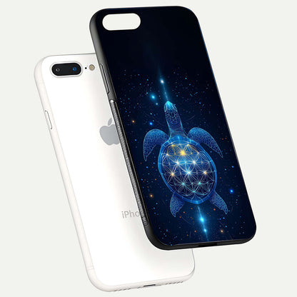 Crimson Blue Turtle Glass Case for iPhone 8 Plus floating mockup showing reflection polish and deep hues