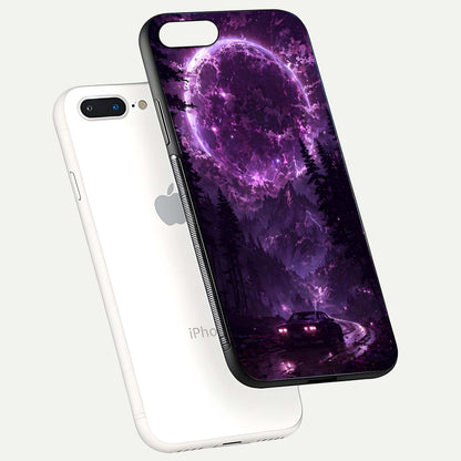 Eternal Cosmic Drive Glass Case for iPhone 8 Plus floating mockup showing glossy polish and vivid glow