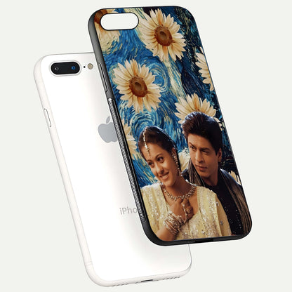 Eternal Love Story Glass Case for iPhone 8 Plus floating mockup showing glossy shine and romantic tone