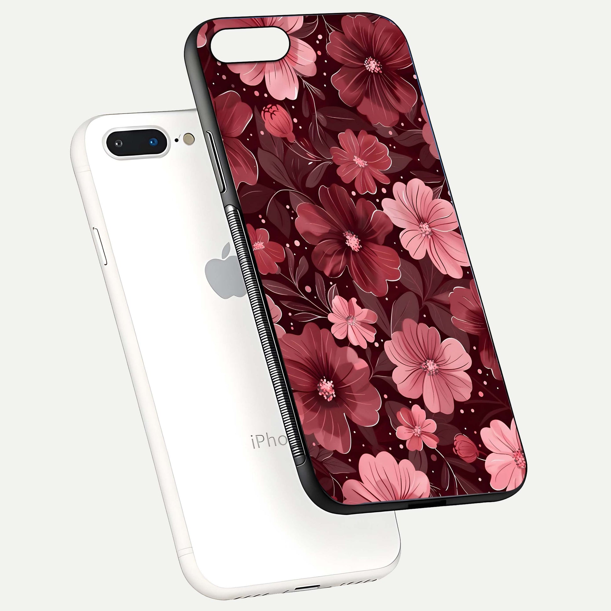 Flower Blush Bloom Glass Case for iPhone 8 Plus floating mockup showing shine polish and elegant look