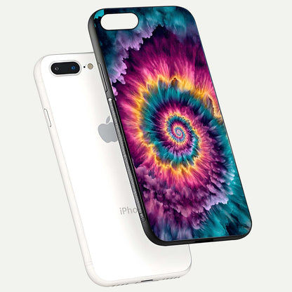 Galactic Spiral Burst Glass Case for iPhone 8 Plus floating dual-view mockup displaying light trails and smooth gloss shine