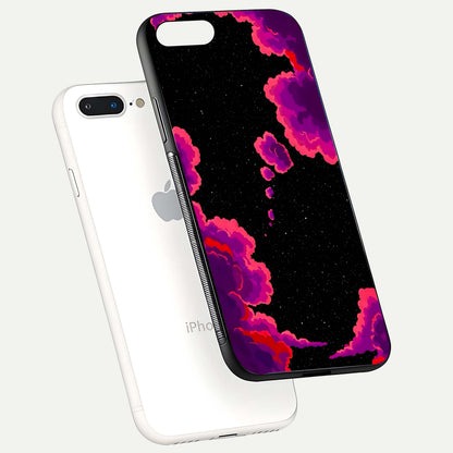 Galaxy Dream Frame Glass Case for iPhone 8 Plus floating dual-view mockup showing vibrant gloss and space-themed tones
