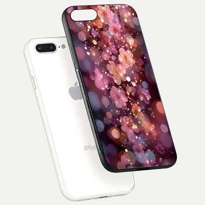 Glowing Petal Bliss Glass Case for iPhone 8 Plus floating dual-view mockup showing gloss brightness and delicate tone